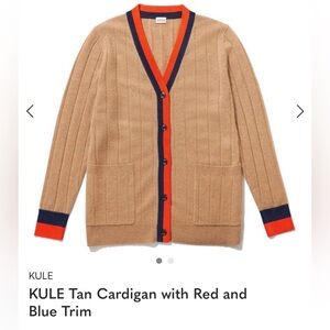 KULE Camel Cardigan with Navy and Orange Accents